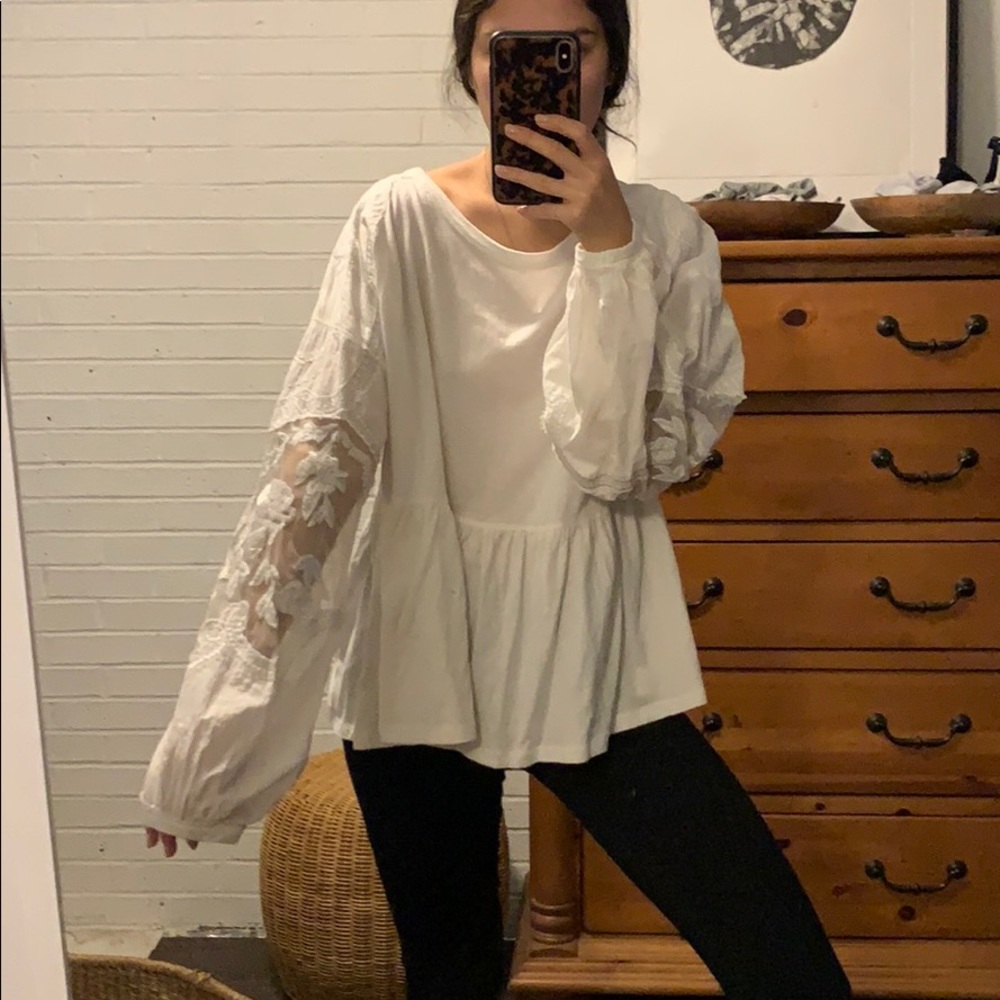 Free People Gorgeous Babydoll Shirt Lace Details